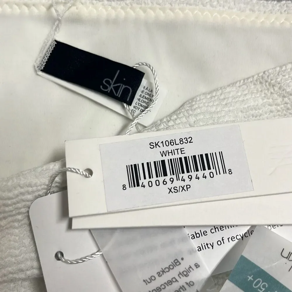 Skin Organics Size XS‎ Bikini Bottoms White Textured Hi Cut Style Swimwear NWT